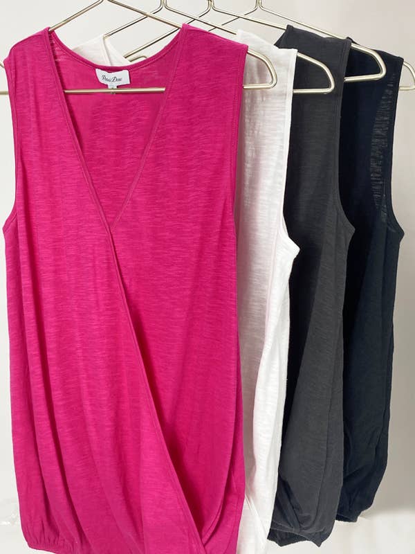 V-NECK Wrapped cotton tank top for wholesale by Petal Dew