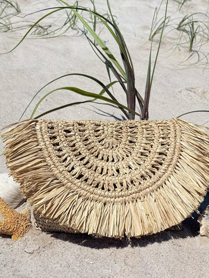 Handmade Raffia Half-Moon Wallet – Eco-Friendly Boho Style for wholesale by Crafts Love Dreams