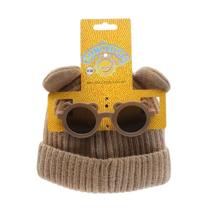 Kids Bear Beanie with Sunglasses Combo Set Value For Kids for wholesale by Shark Eyes, Inc