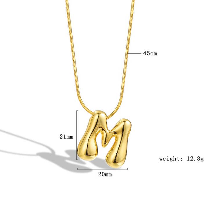The Classy Cloth WS - Wholesale Pendant/Charm Necklace - Bubble Letter Initial Necklace - Gold RTS11