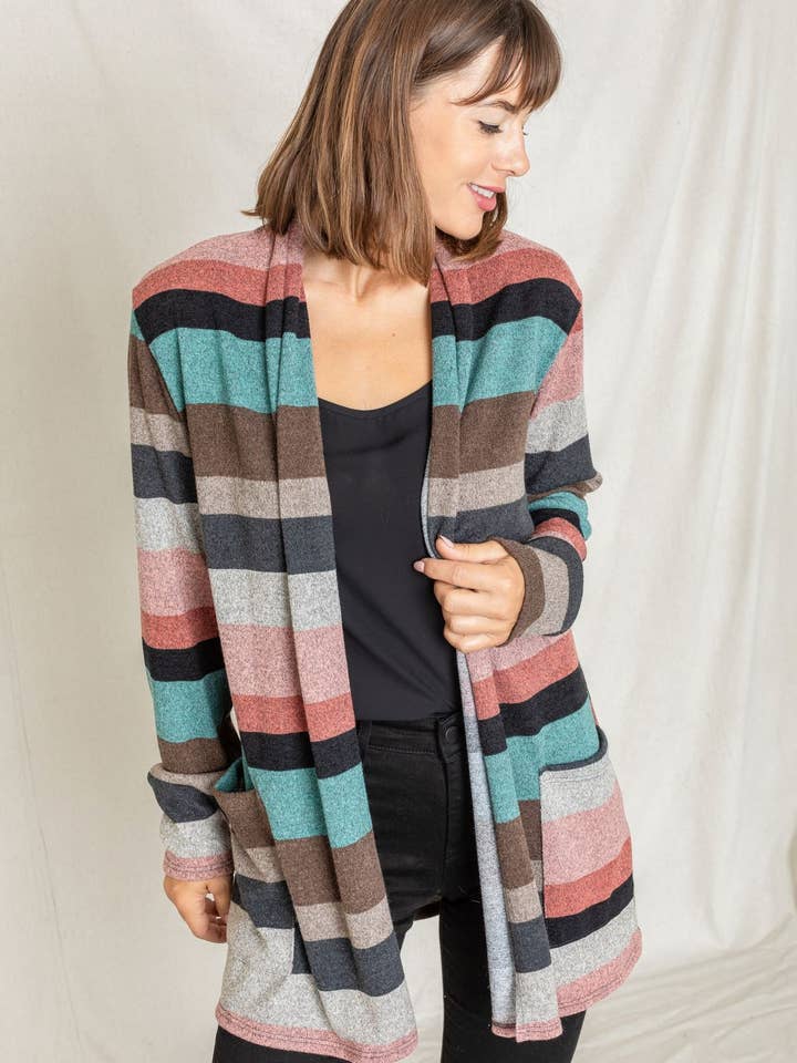 Cardigan aberto com remendo de cotovelo de camurça com bolsos por atacado de EG fashion