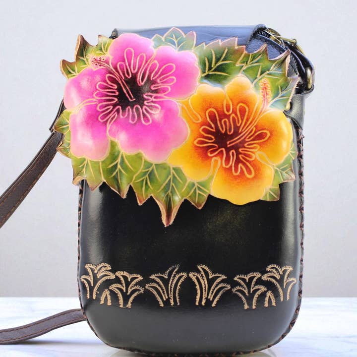 Sunflower Handmade leather inc - Vendita all'ingrosso Tracolla - Donna - Borsa a tracolla in pelle a forma di fiore borsa per telefono2