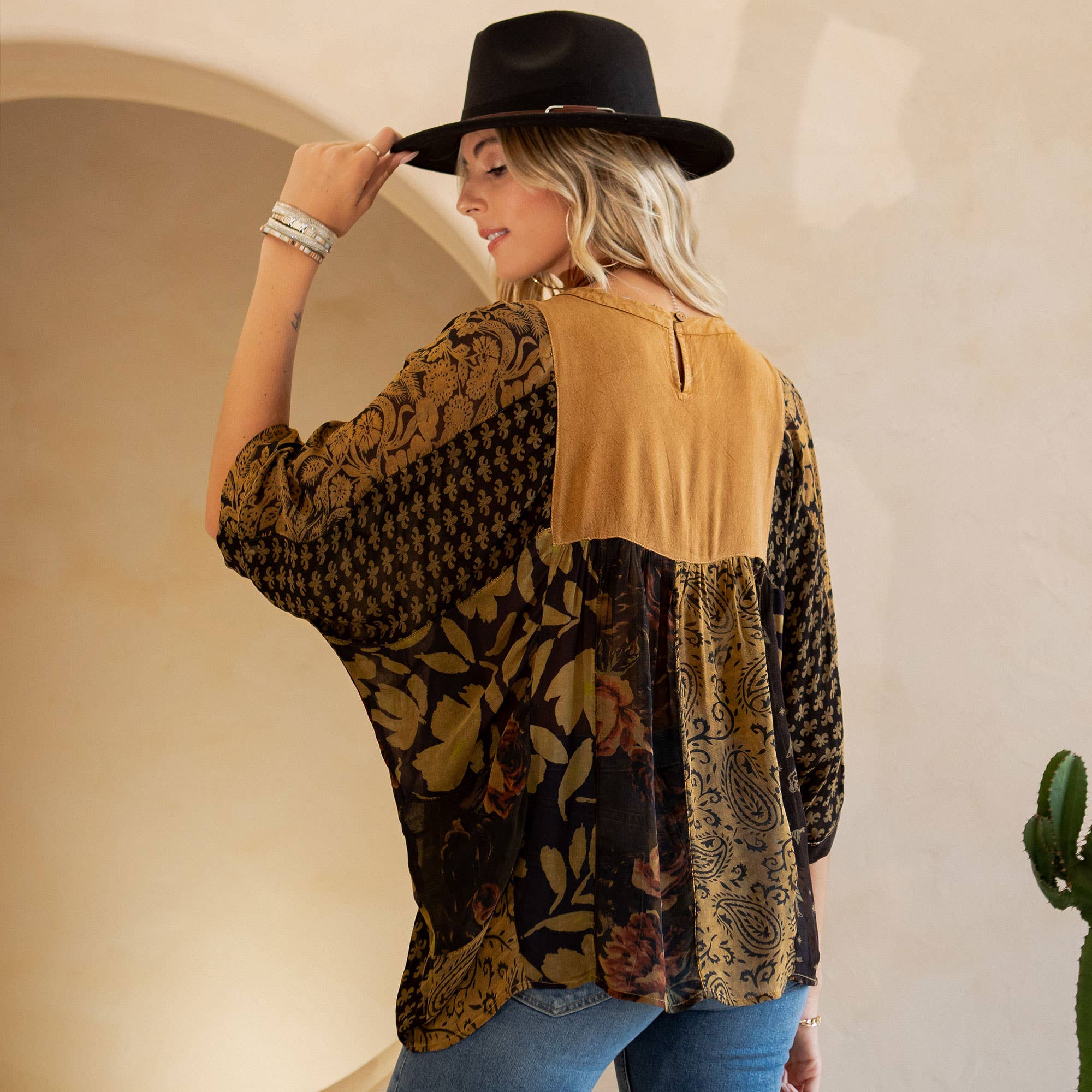 Young Threads - Wholesale Tunic - Women's - Bohemian: Tiered Patchwork Blouson Top4