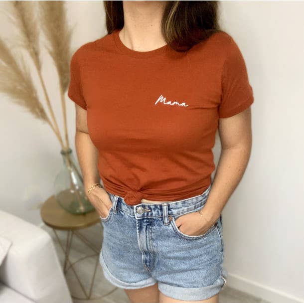 Jolie bibi & son mini - Venta al por mayor Camiseta serigrafiada - Mujer - Camiseta 'Mama' color terracota de manga corta0