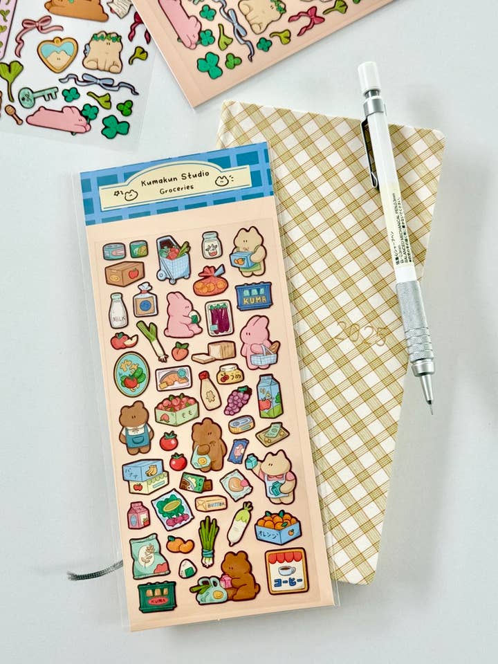 Grocery Sticker Sheet for wholesale by Kumakun Studio