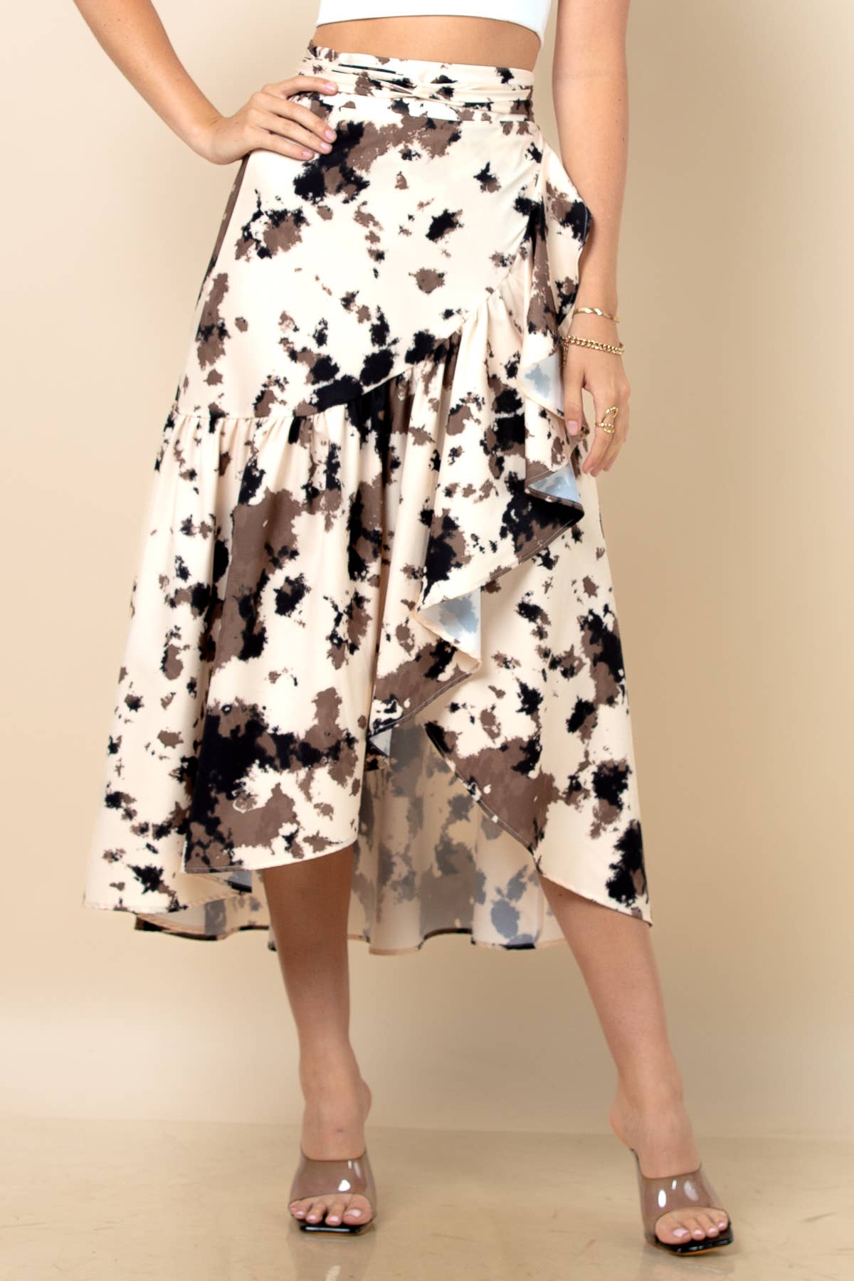 S1050-5418-Linda Abstract Cow Print Multi Use Wrap Skirt for wholesale on Faire