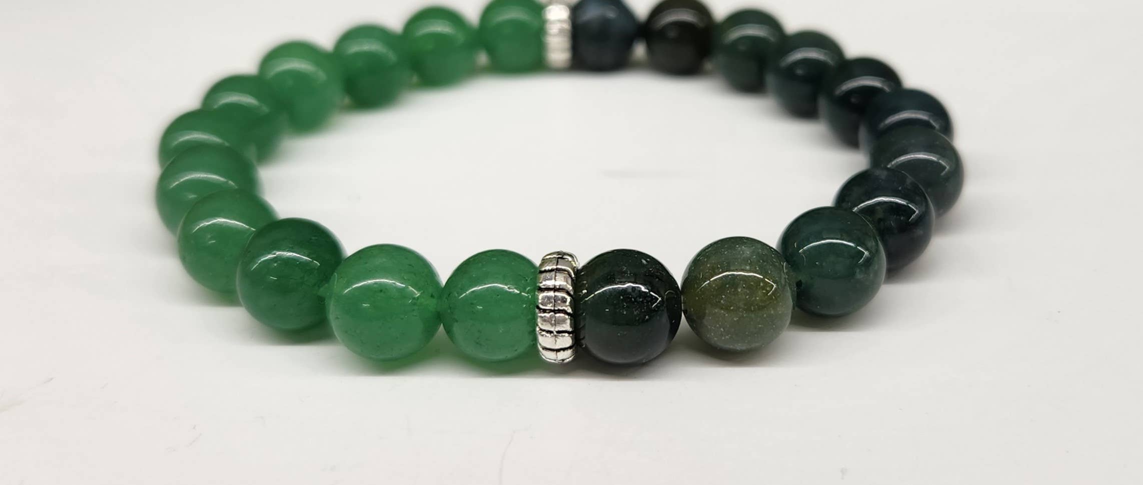 Meraki Gemstones - Wholesale Beaded Bracelet - ABUNDANCE - Green Jade & Moss Agate Bracelet  8mm beads3