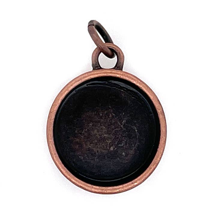 Ox Copper Round Deep Closed Bezel Charm for wholesale by Jewelry Made by Me