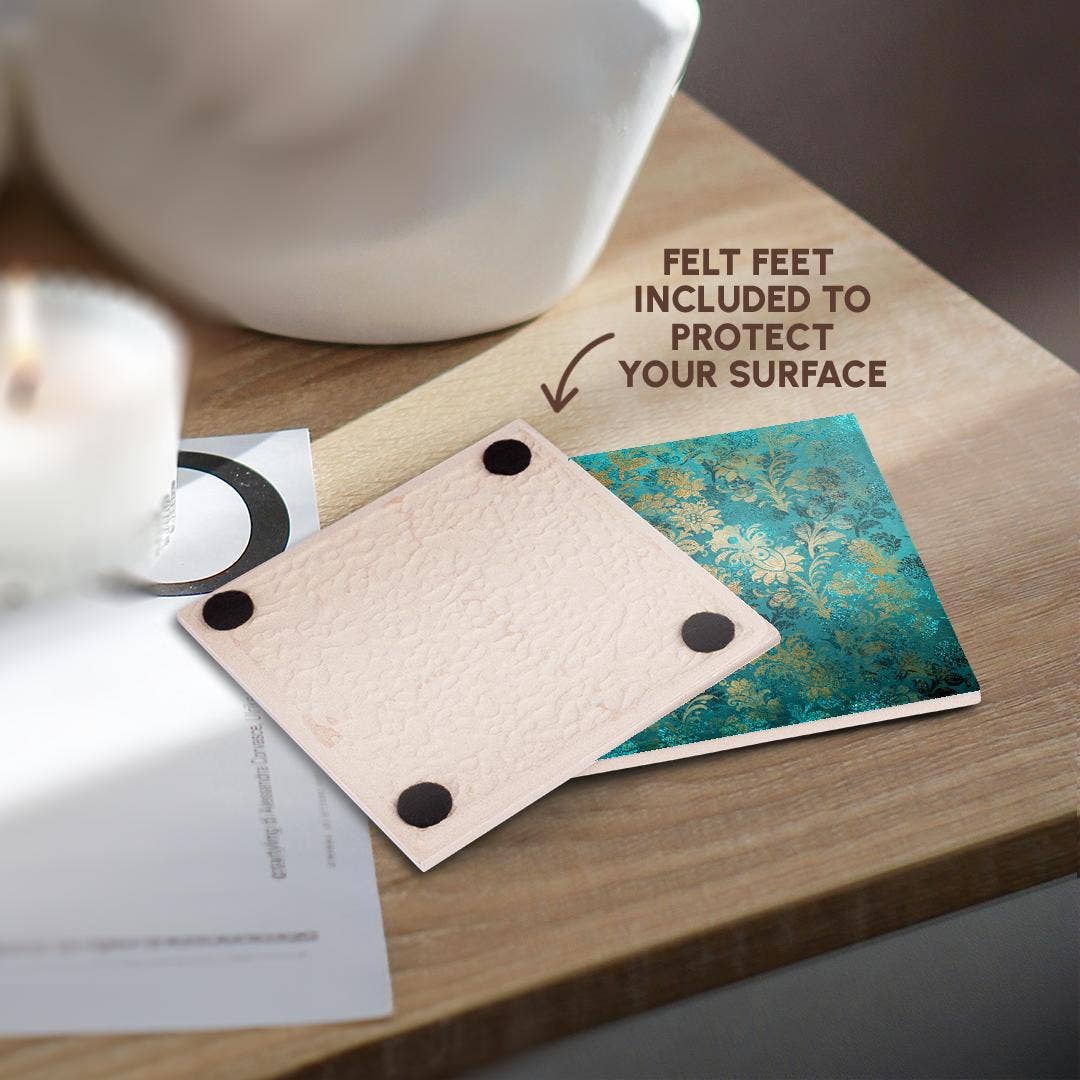 3dRose - Wholesale Coasters - 3dRose, Teal Green and Image Of Gold Art Nouveau Floral Pattern, Coaster3