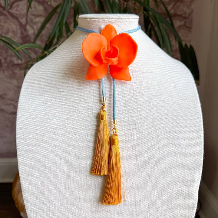 Orchid Bolo Orange Citrus with Baby Blue & Golden Yellow for wholesale by Rahya Jewelry Design