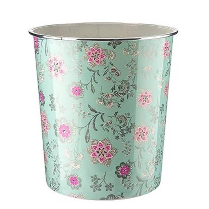 Waste Paper Dust Bin Round Plastic Floral Pattern 7.7L for wholesale by Home Shopa