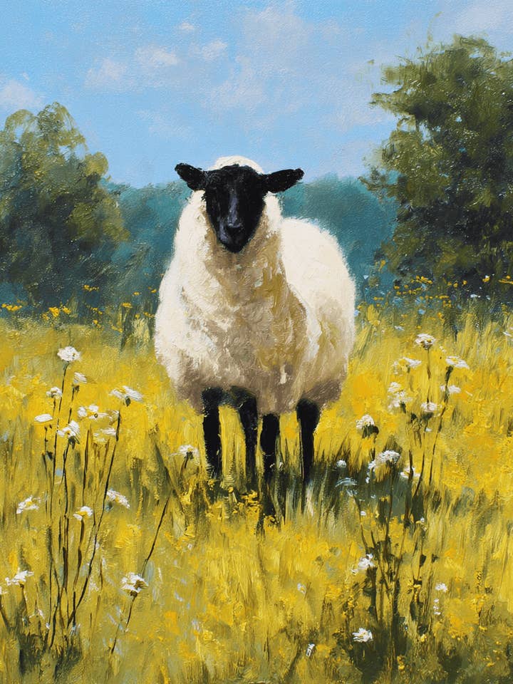 Zwartkopschaap in Veld Boerderijdier Kunstprint - 20x25 cm Kunstwerk voor wholesale door Mowbi