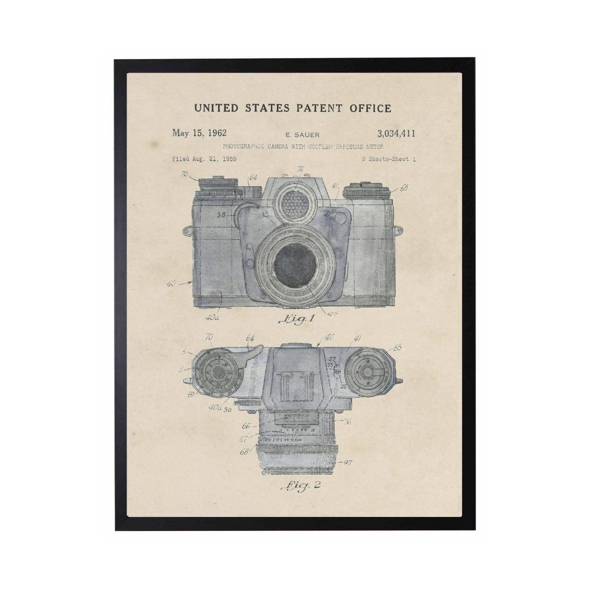 Antique Curiosities Inc - Wholesale Art Print - Watercolor E. Sauer Camera Patent0