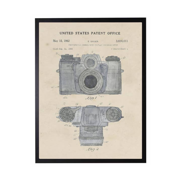 Antique Curiosities Inc - Wholesale Art Print - Watercolor E. Sauer Camera Patent