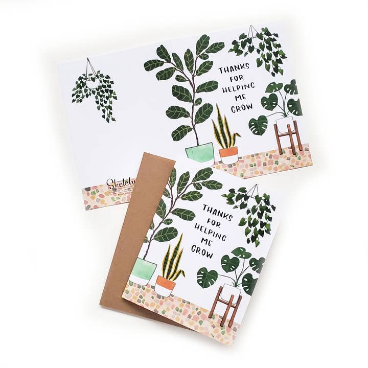 Sketchy Notions - Wholesale Thank You Card - Thanks for Helping Me Grow Houseplants Card1