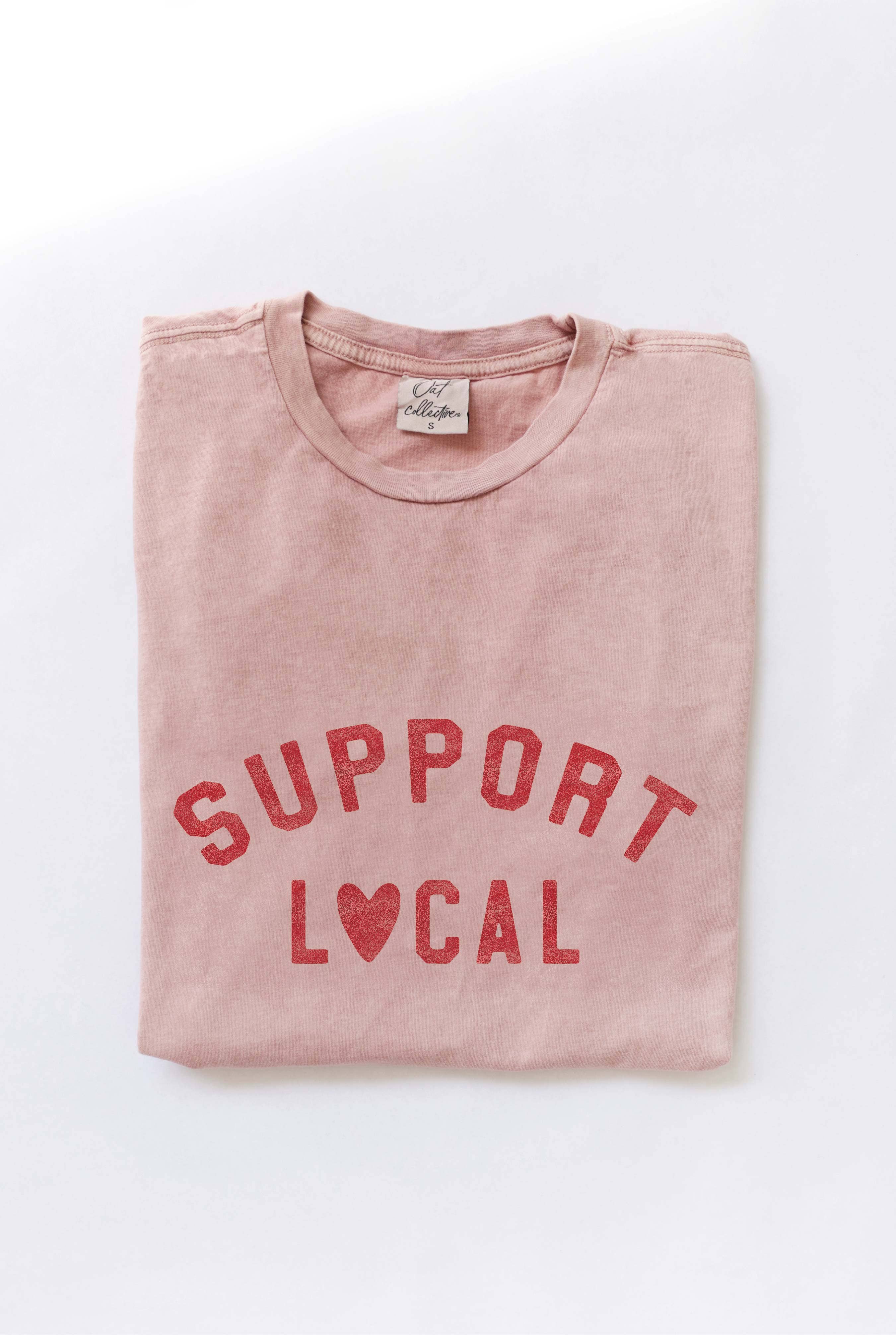 OAT COLLECTIVE - Wholesale Screen Printed T-Shirt - Women's - SUPPORT LOCAL Mineral Washed Graphic Top7