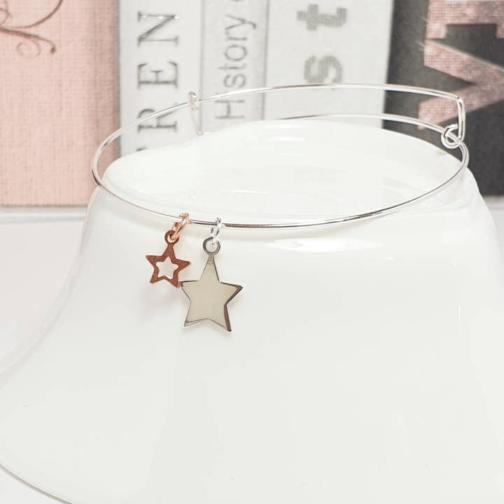 Sterling Silver and Rose Gold Star Duo Bangle for wholesale by Sophie-May Designs