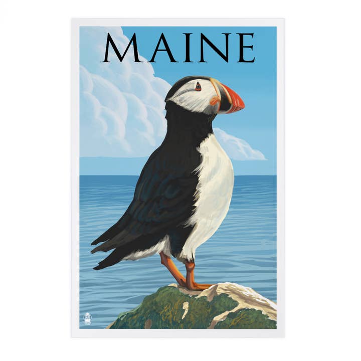 PREMIUM POSTCARDS Maine, Puffin on Rock Scene for wholesale by Lantern Press
