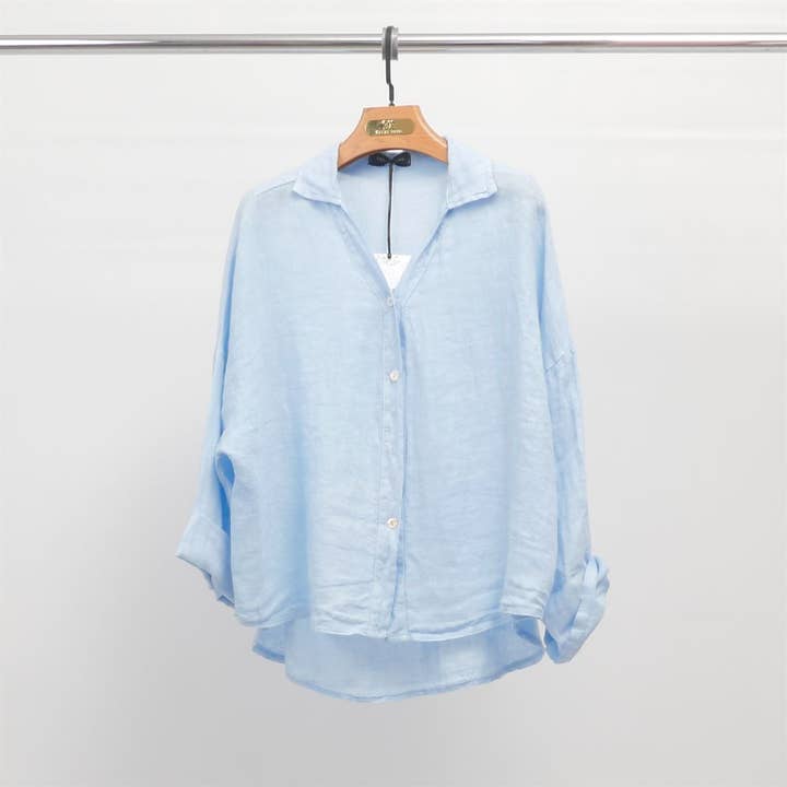 Cecile Wang - Wholesale Button Down Shirt - Women's - Open collar linen shirt YX893038