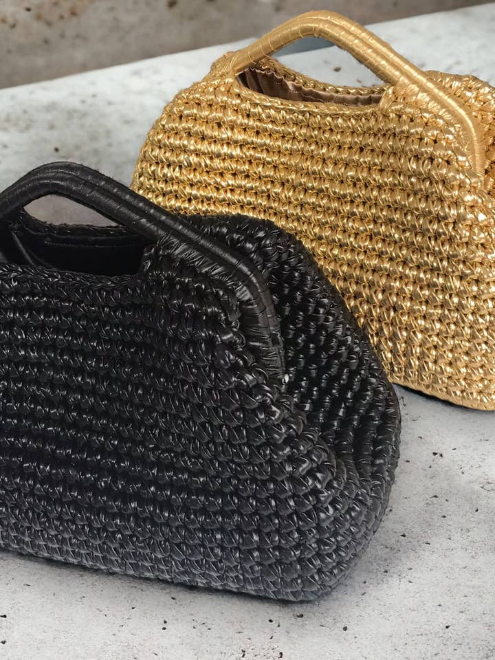 CHQELMetallic LeatherClutch Bag Women Handmade Crochet Purse for wholesale by CHQEL