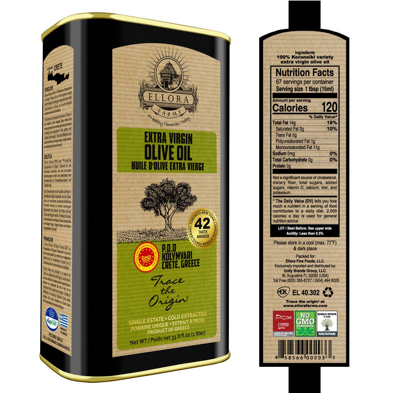 ELLORA FARMS - Wholesale Olive Oil - Greek Extra Virgin Olive Oil, Traceable, Single Estate, 34oz12