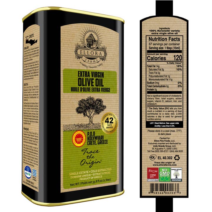 ELLORA FARMS - Wholesale Olive Oil - Greek Extra Virgin Olive Oil, Traceable, Single Estate, 34oz12
