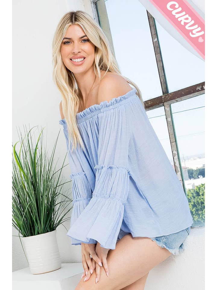 Sweet Lovely by Jen - Wholesale Blouse - Women's - PLUS SIZE OFF SHOULDER TIERED SLEEVE TOP35