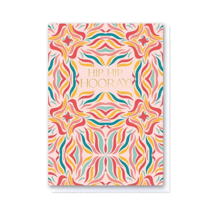 Hip, Hip, Hooray! in Tutti-Frutti Swishes Card for wholesale by Grace Jackson Design