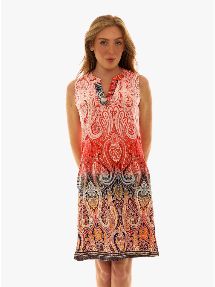 Shoreline Wear. INC - Wholesale Dress - Women's - Sleevless Mandarin V-Neck Paisley Dress