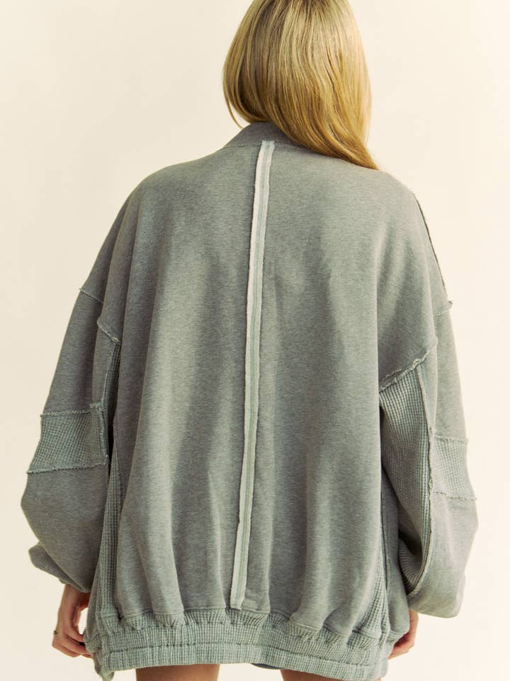 Davi & Dani - Wholesale Jacket - Women's - RAW EDGE WAFFLE FRAMED ZIP FRONT FLEECE JACKET5