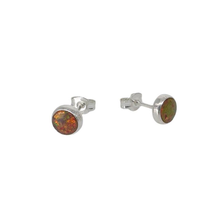 Sterling Silver Fire Opal Cabochon Stud Earrings for wholesale by Maka Imports