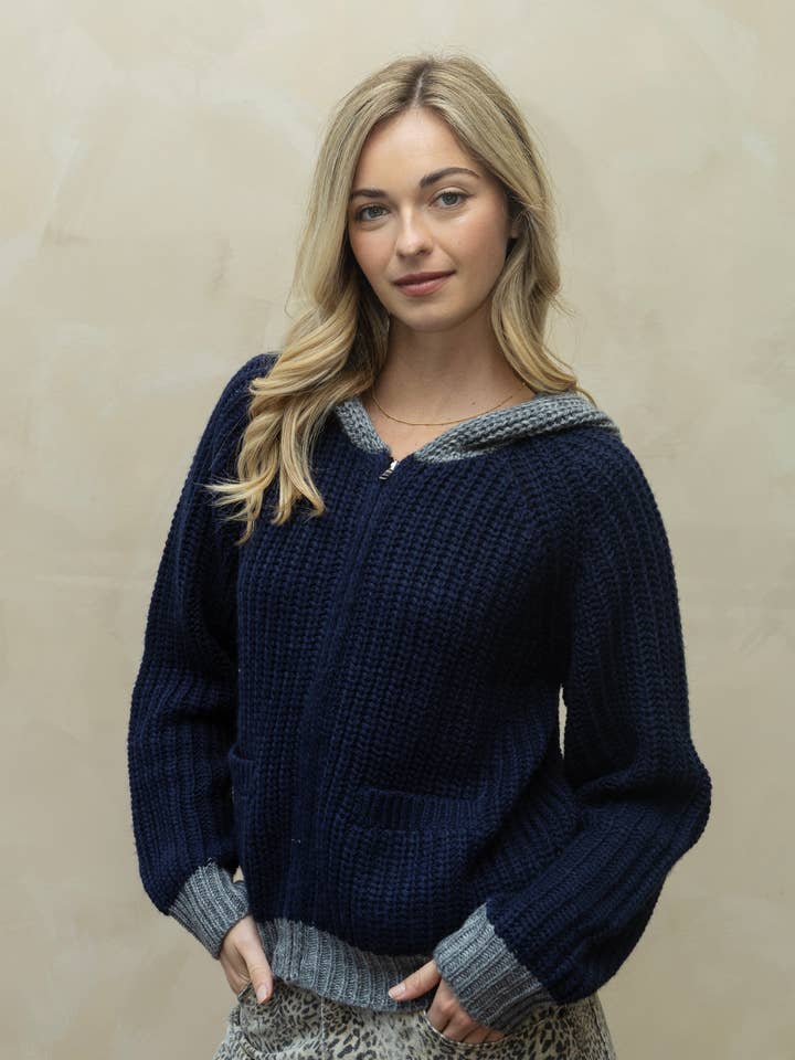 SA00119J - Crochet Knit Zip Up Hoodie Sweater for wholesale by SPICE ALLEY