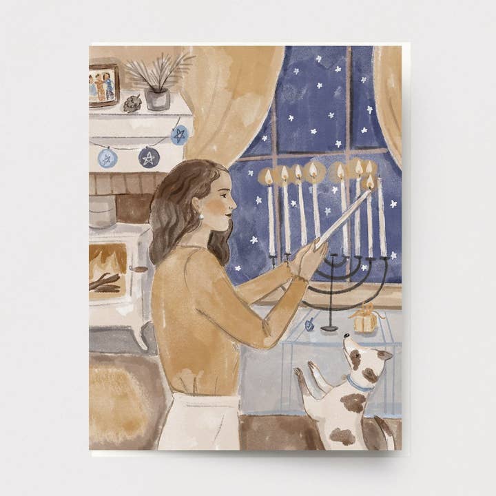 Lighting the Menorah Card H-126 for wholesale by Ingrid Press