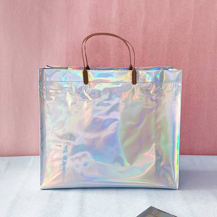 24pc, Silver Laser Iridescent reflective PVC gift Bag for wholesale by ByHome