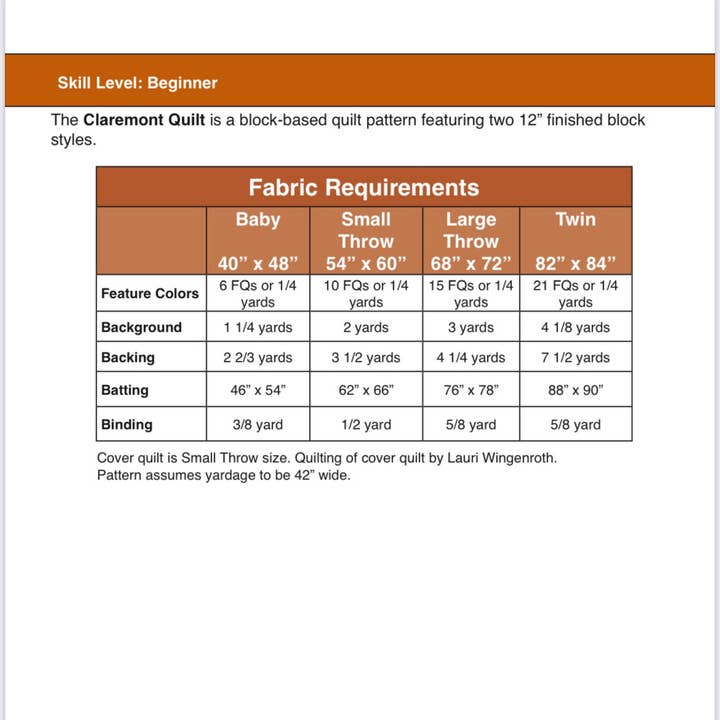 Nollie Bean - Wholesale DIY Craft Kit - Claremont Quilt Pattern (Printed)4