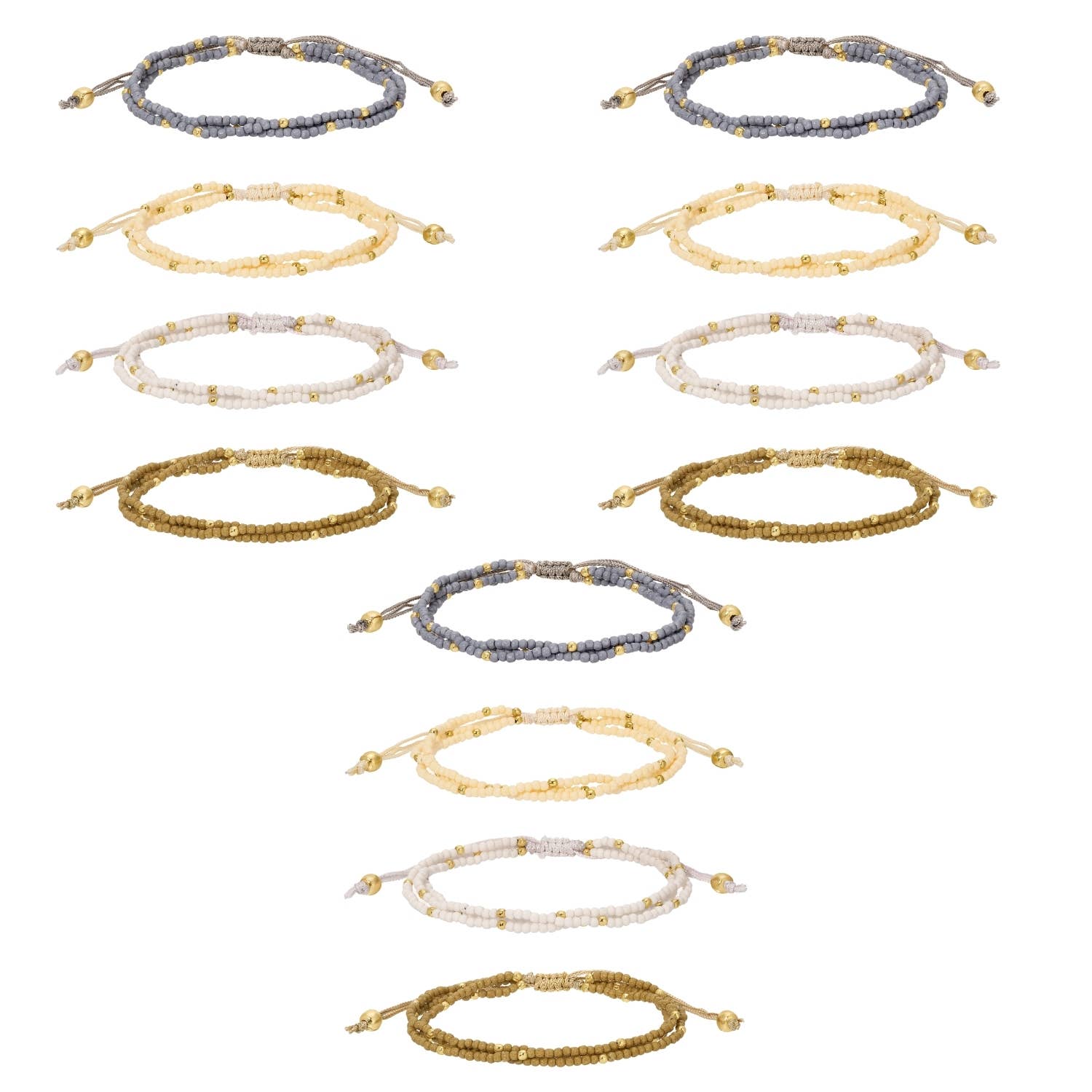 Splendid Iris - Wholesale Beaded Bracelet - 2mm Assorted Triple Adjustable Seed Bead Bracelets2