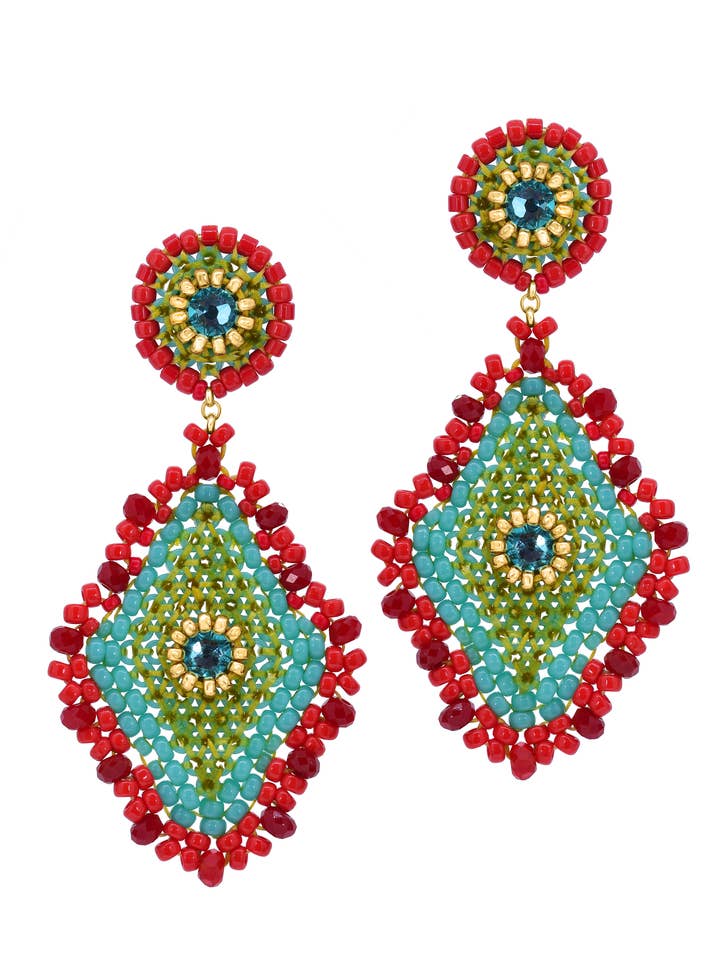 Brinco em forma de diamante sobre um poste em Turq & Red, estilo E24744 por atacado de Miguel Ases