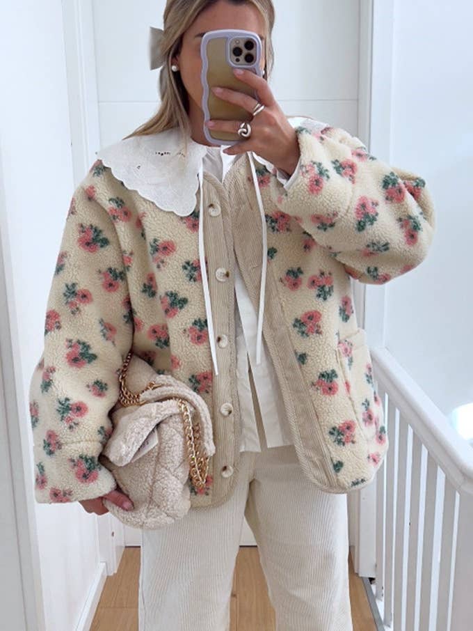 Rosa Clothing - Wholesale Jacket - Women's - Cozy Bohemia Floral Sherpa Fleece Jacket2