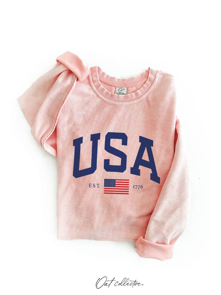 OAT COLLECTIVE - Wholesale Graphic Sweatshirt - Women's - USA EST.1776 Thermal Vintage Pullover