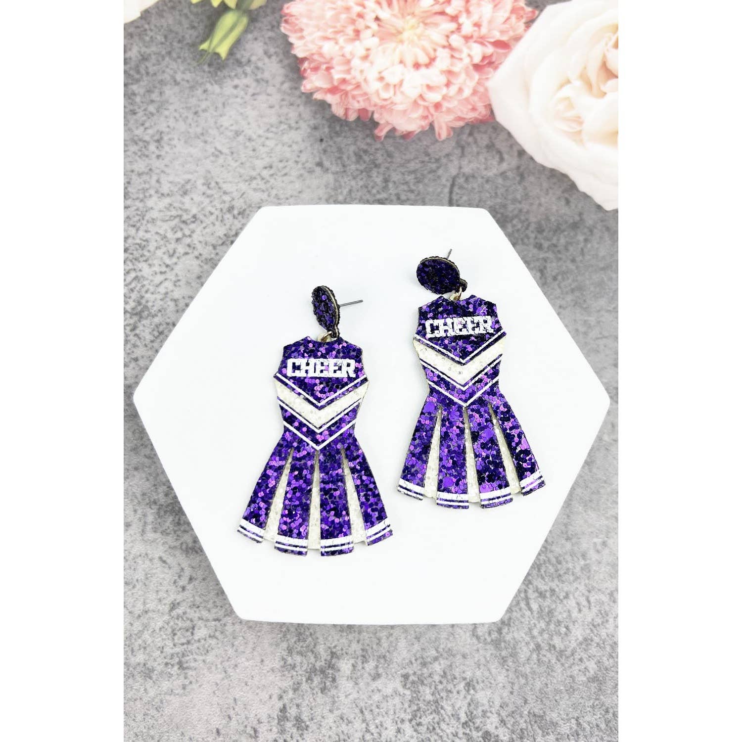JHP Collection - Wholesale Dangle Earrings - GLITTER CHEERLEADER UNIFORM DROP POST EARRING19