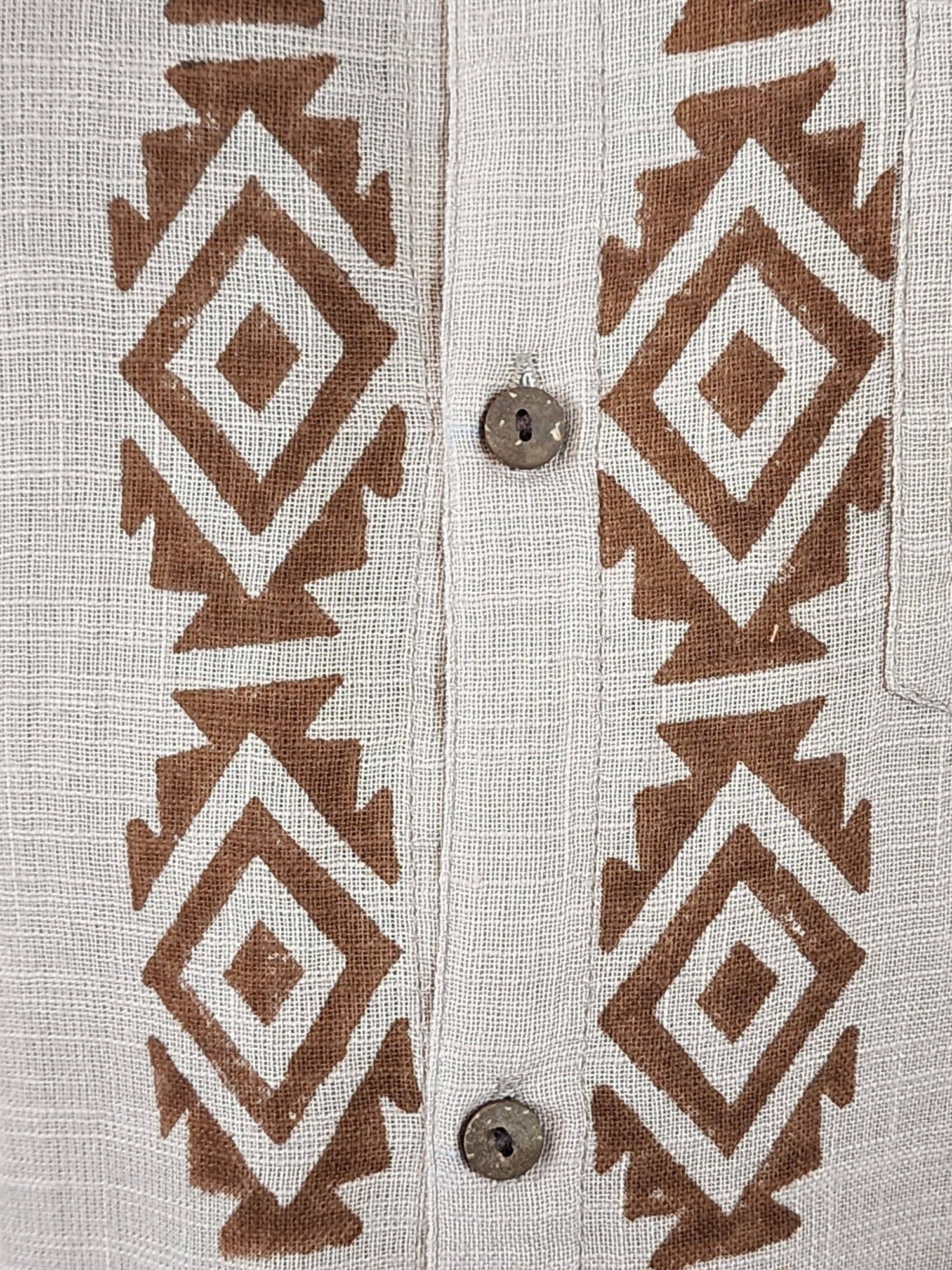 Sacred Ceremony - Wholesale Button Down Shirt - Men's - Men's Dusty Rose Organic Linen Short Sleeve Block-Printed Button-Down Shirt8