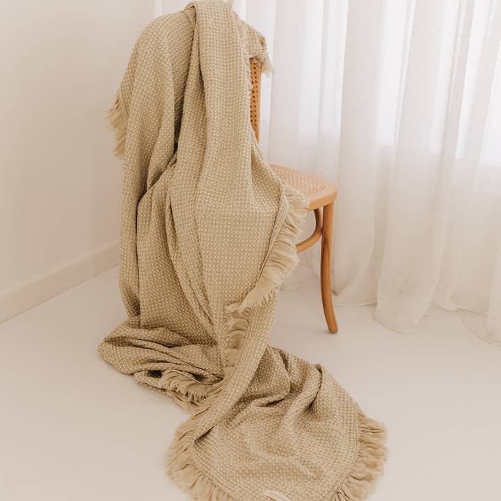 Mama and Tochter - Wholesale Throw blanket - Organic Cotton Rustic Waffle Throw Blanket - Natural - King Size0