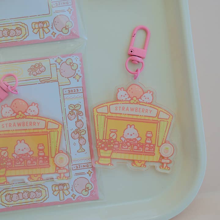 Bunny's Fruit Farm Acrylic Keychain & Clip - Strawberry Farm for wholesale by 2jingis2jing