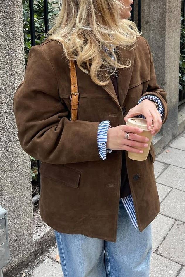 HIDDENBRAND - Wholesale Blazer - Women's - vintage oversized suede lapel blazer in brown12