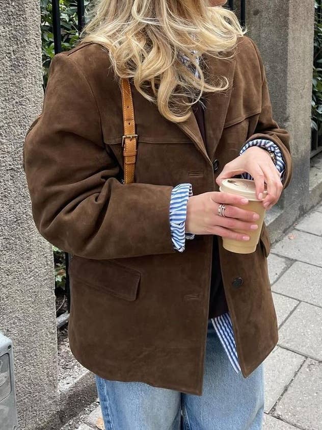 HIDDENBRAND - Wholesale Blazer - Women's - vintage oversized suede lapel blazer in brown12