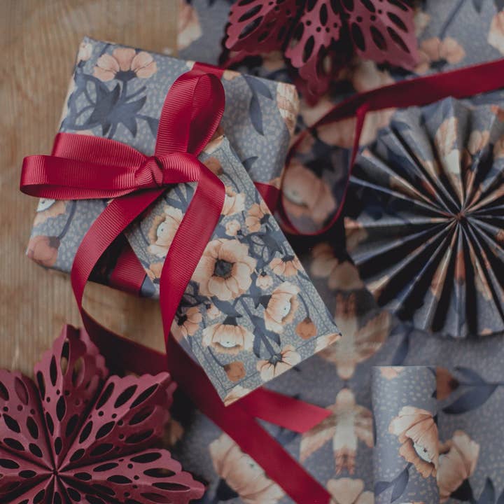 Mrs Mighetto - Wholesale Flat Wrap - Wrapping & Craft Paper 4-pack Blue Florals