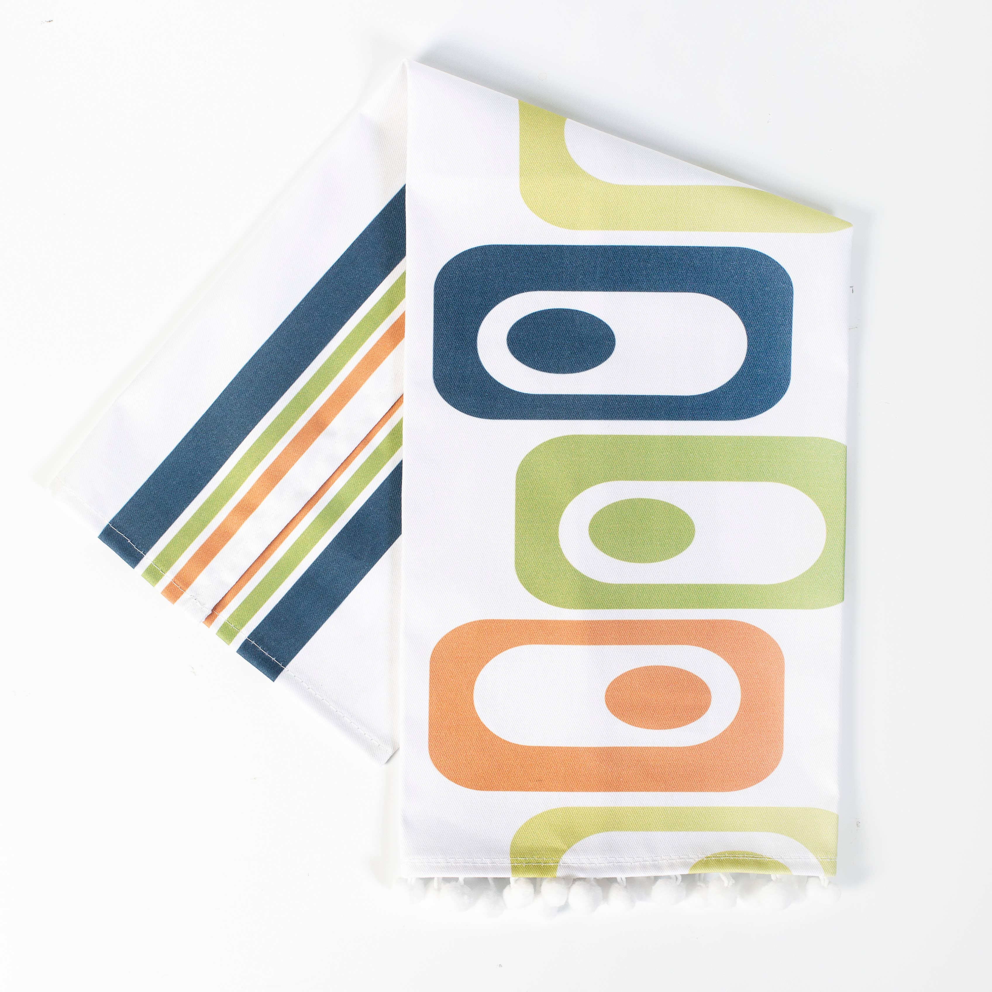 Mod Lounge Paper Company - Wholesale Tea Towel - Circle in Squares Mid Century Modern Tea Towel with trim4