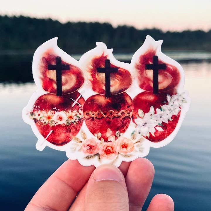 Hearts of the Holy Family Sticker for wholesale by Raising Faith Prints