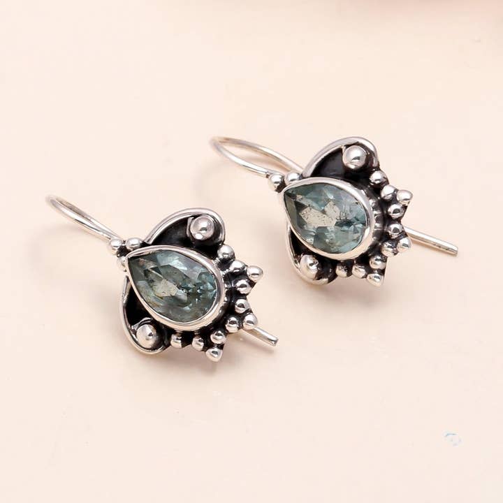 925 Sterling Silver Vintage Teardrop Aquamarine Dangle Earrings for wholesale by AG 925 JEWELLERY