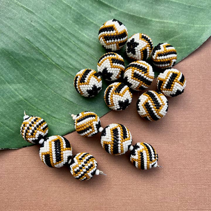 Bead Goes On - Wholesale Beads - Beaded Beads, Size 11 Seed Bead - Cream, Black, Mustard